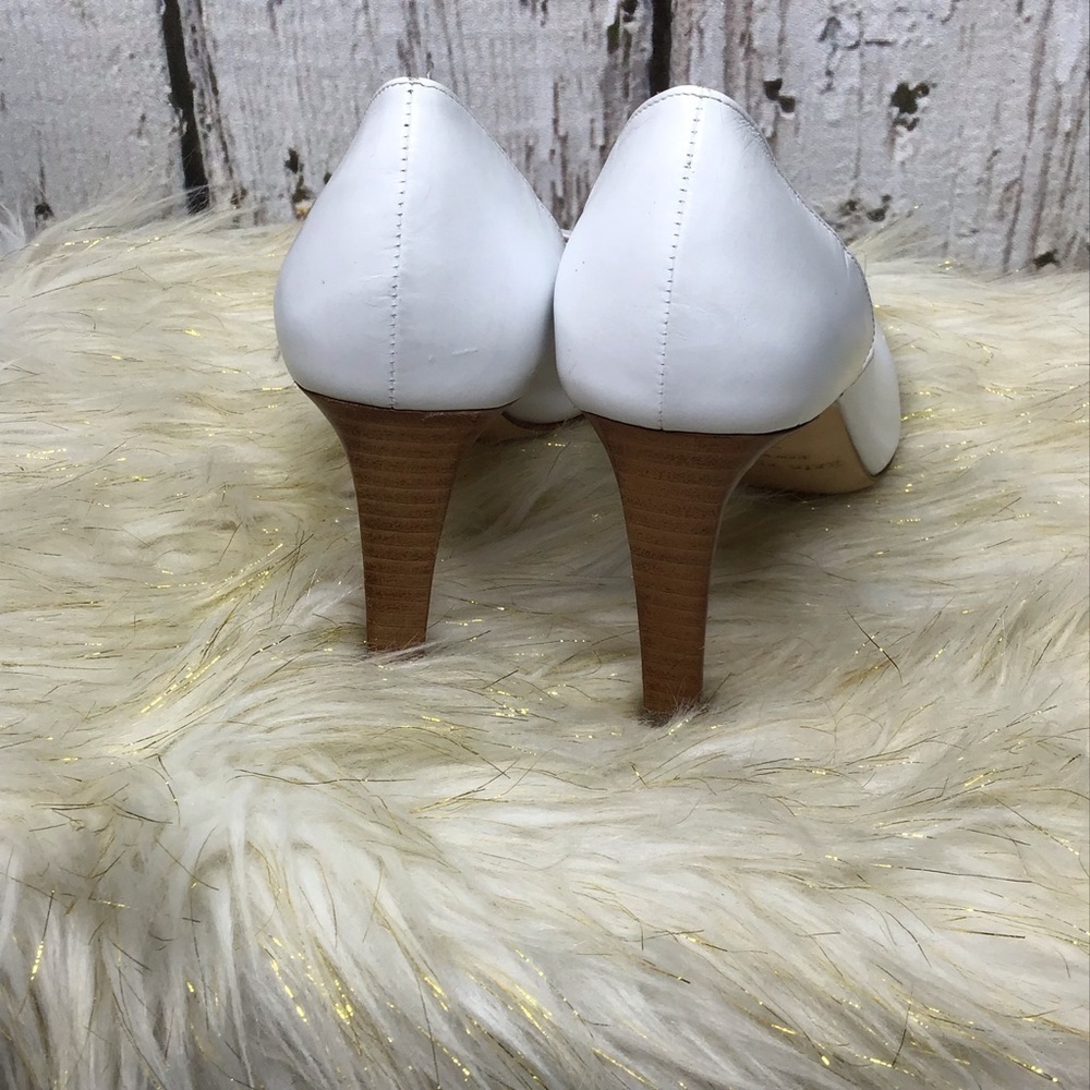 Kate Spade White D'orsay Open Toe Stacked Wood Wedding Heels Sz‎ 7.5 - Picture 6 of 16